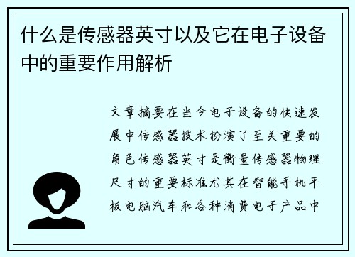 什么是传感器英寸以及它在电子设备中的重要作用解析