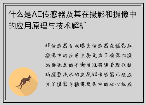 什么是AE传感器及其在摄影和摄像中的应用原理与技术解析